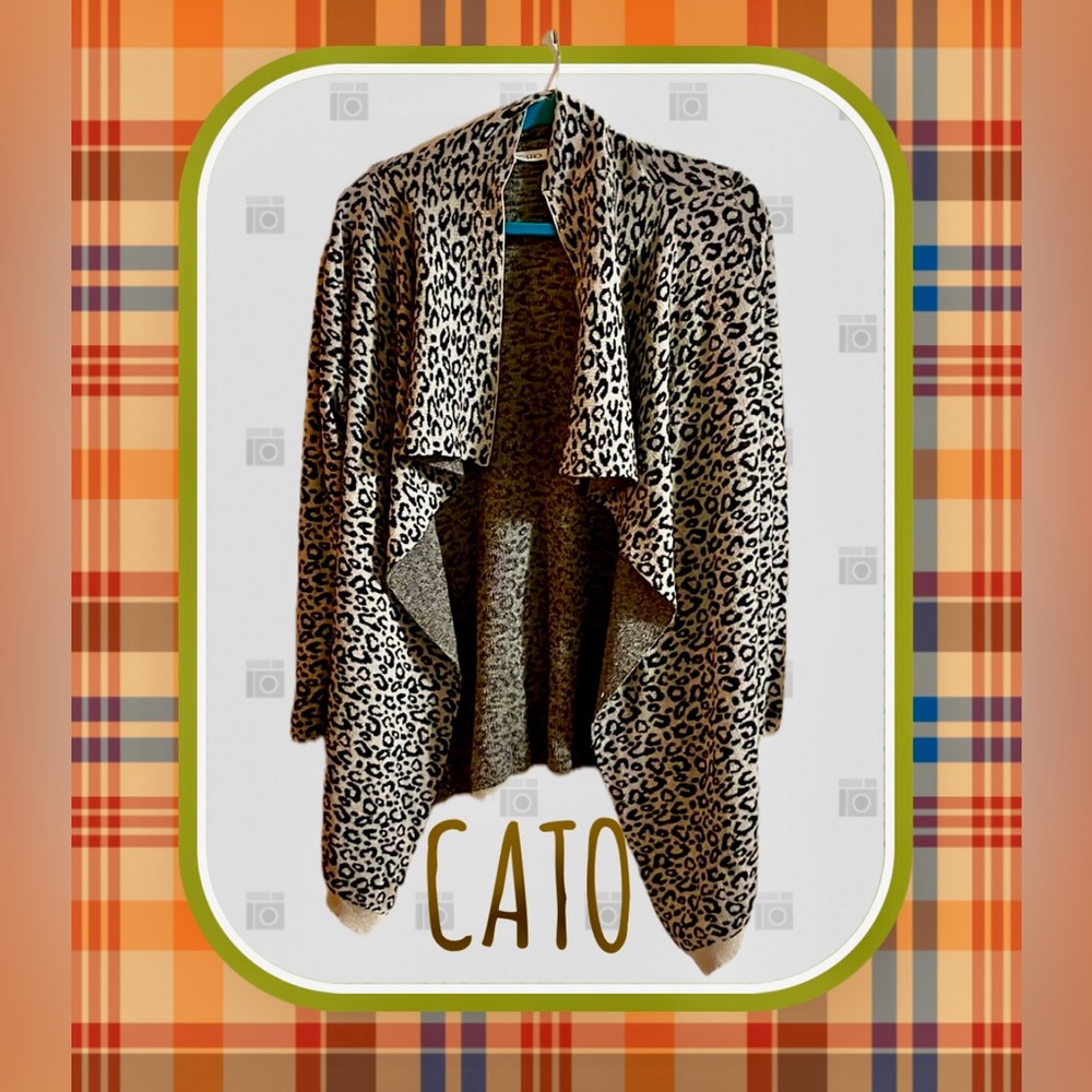 ANIMAL PRINT LADIES OPEN FRONT Lg SLEEVE SWEATER WIDE DRAPED COLLAR LAPELS SZ S - Picture 11 of 13